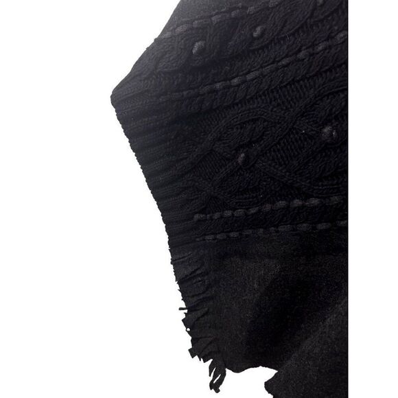 Anthropologie Sleeping On Snow Gray & Black Knit Poncho With Fringe Trim EUC S - Picture 5 of 7